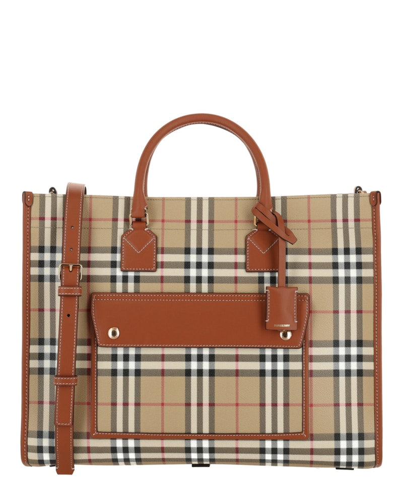 Burberry Medium Freya Tote Vintage Check Briar Brown