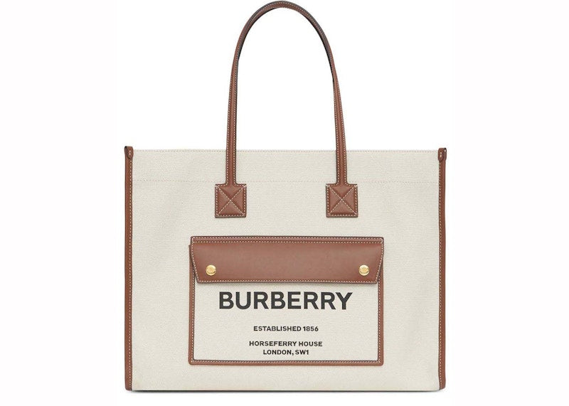Burberry Medium Two-Tone Canvas & Leather Freya Bag Natural/Tan