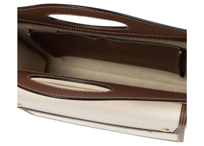Burberry Medium Two-Tone Canvas and Leather Pocket Bag Natural/Malt Brown