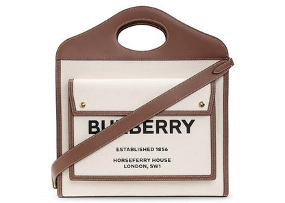 Burberry Medium Two-Tone Canvas and Leather Pocket Bag Natural/Malt Brown