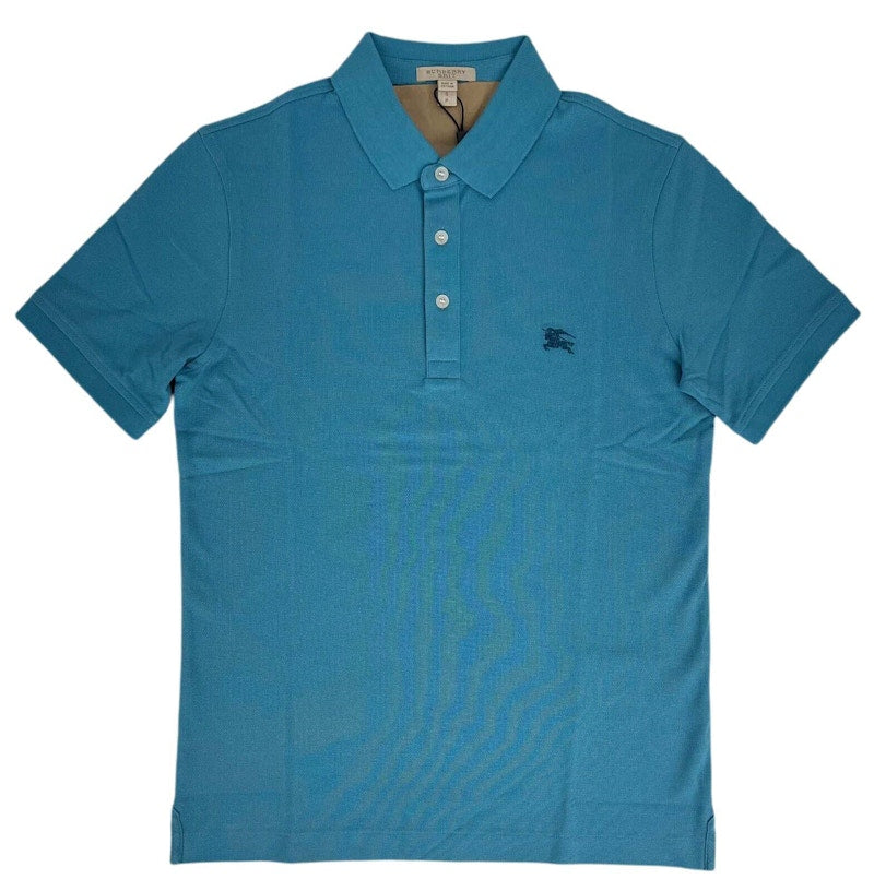 Burberry Men's Cotton Cobalt Embroidered Logo Polo Turquoise - 4061239
