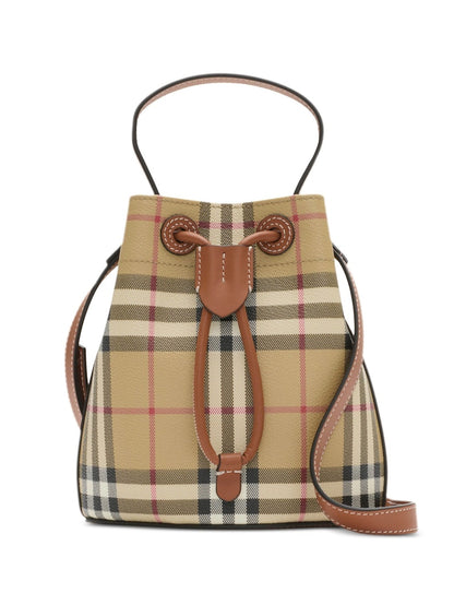 Burberry Mini Drawstring Vintage Check Bucket Bag Brown