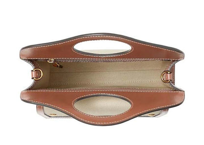 Burberry Mini Two-Tone Canvas And Leather Pocket Bag Natural/Malt Brown