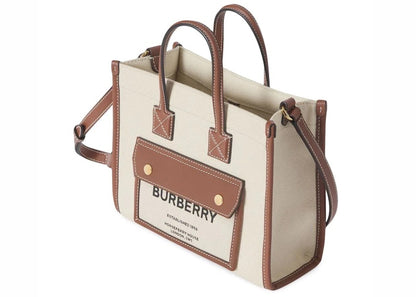 Burberry Mini Two-Tone Canvas Freya Tote Bag Natural/Tan