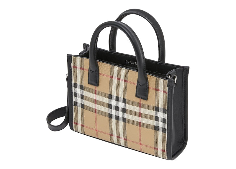 Burberry Mini Vintage Check and Leather Tote Bag Archive Beige