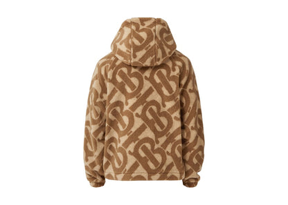 Burberry Monogram Fleece Jacquard Hooded Top Soft Fawn