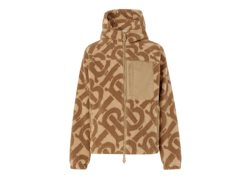 Burberry Monogram Fleece Jacquard Hooded Top Soft Fawn