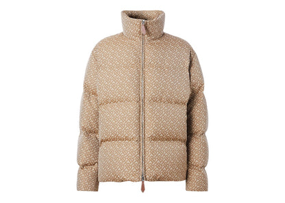 Burberry Monogram Motif Jacquard Puffer Jacket Soft Fawn