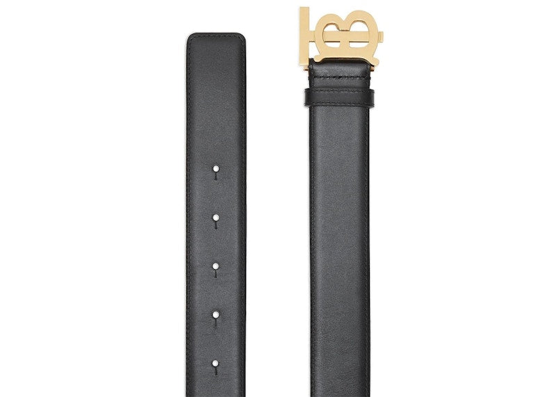 Burberry Monogram Motif Leather Belt 1.4 Width Black