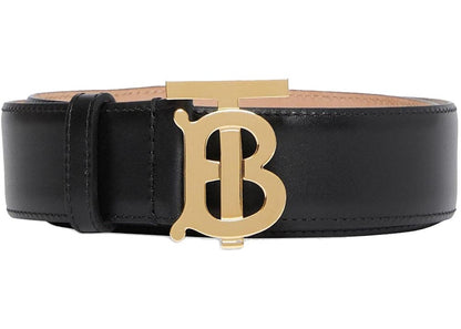 Burberry Monogram Motif Leather Belt 1.4 Width Black