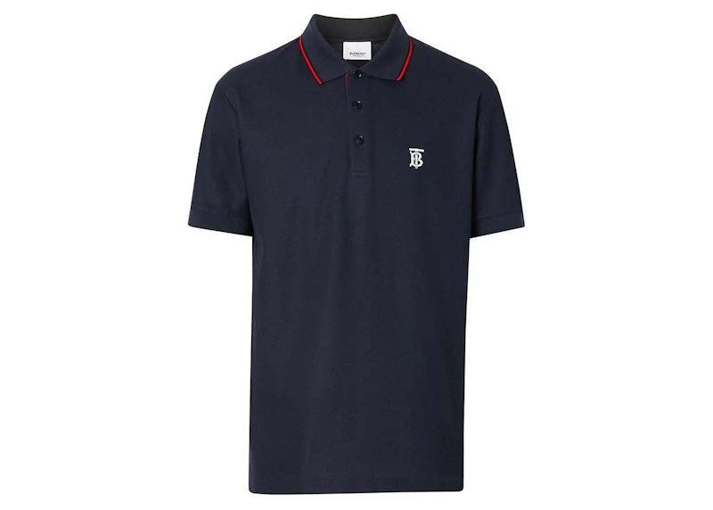 Burberry Monogram-Motif Piqué Cotton Polo Shirt Navy
