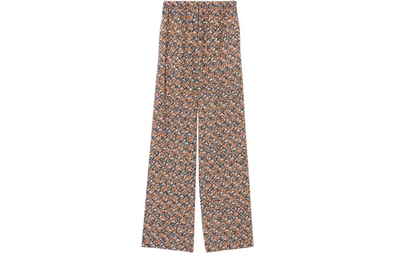 Burberry Monogram Print Silk Wide-Leg Trousers Orange Multi