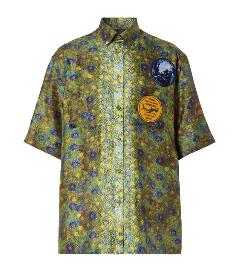 Burberry Mulberry Silk Fish Scale Shirt Green