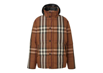 Burberry Packaway Hood Reversible Check Nylon Puffer Jacket Dark Birch Brown