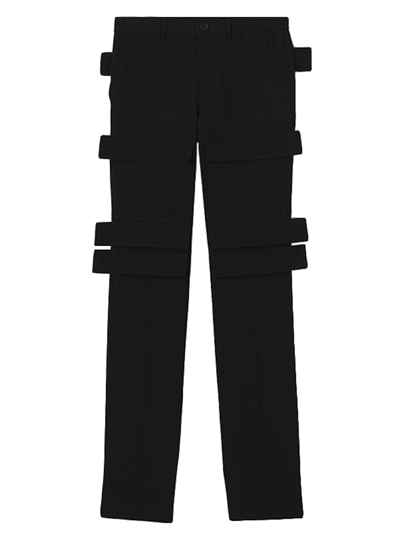 Burberry Panel Detail Grain de Poudre Wool Cargo Trousers Black