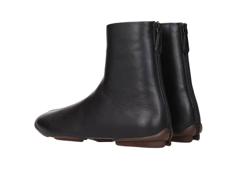 Burberry Phoenix Leather Sock Ankle Boots Black Ebony Brown
