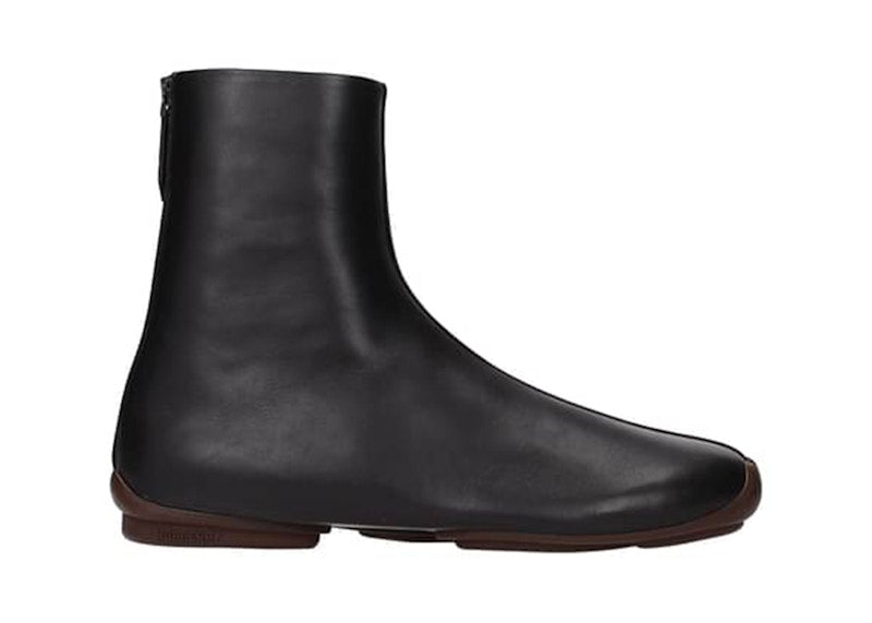 Burberry Phoenix Leather Sock Ankle Boots Black Ebony Brown