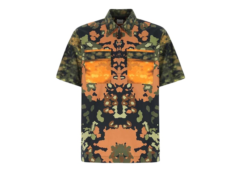 Burberry Printed Cotton Shirt Green Orange Black
