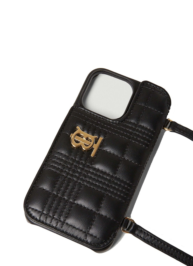 Burberry Quilted Lambskin Lola iPhone 13 Pro Phone Case with Strap Black