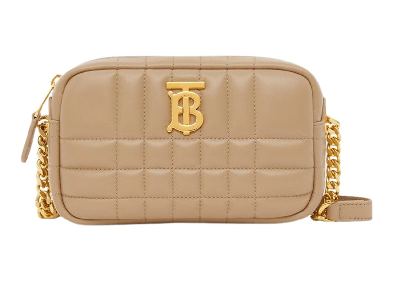 Burberry Quilted Leather Mini Lola Camera Bag Oat Beige/Gold-tone