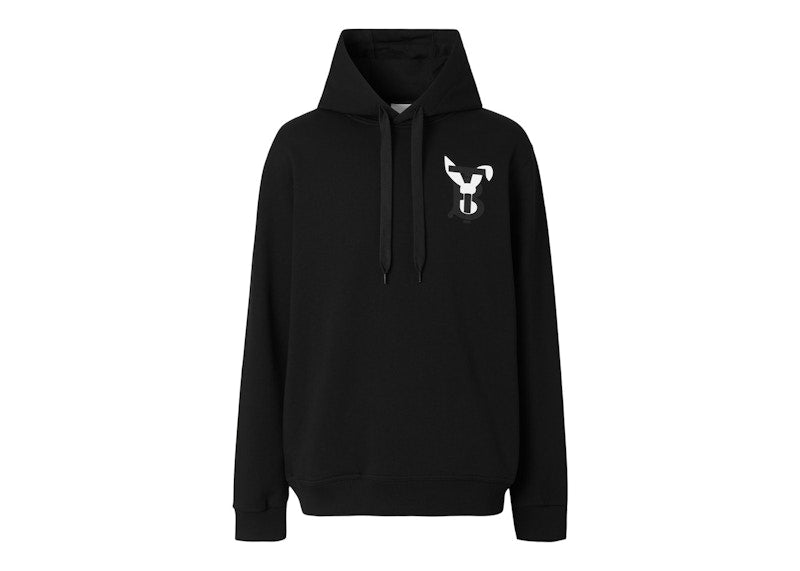 Burberry Rabbit Logo-Print Cotton Hoodie Black/White