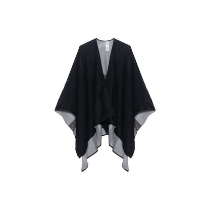 Burberry Reversible Check Merino Wool Poncho Scarf Black/Grey
