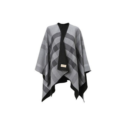 Burberry Reversible Check Merino Wool Poncho Scarf Black/Grey