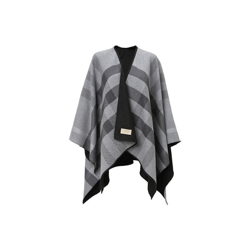 Burberry Reversible Check Merino Wool Poncho Scarf Black/Grey