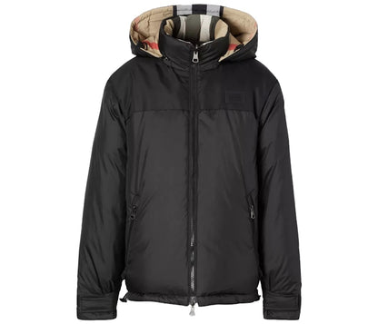 Burberry Reversible Check Nylon Puffer Jacket Black Archive Beige
