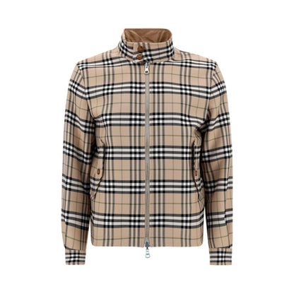 Burberry Reversible Check Wool Cotton Harrington Jacket Beige
