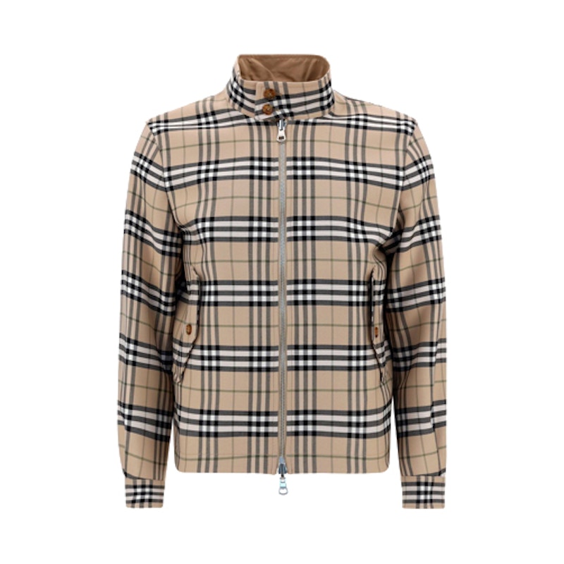 Burberry Reversible Check Wool Cotton Harrington Jacket Beige
