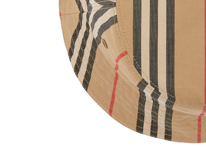 Burberry Reversible Icon Stripe Cotton Bucket Hat Archive Beige