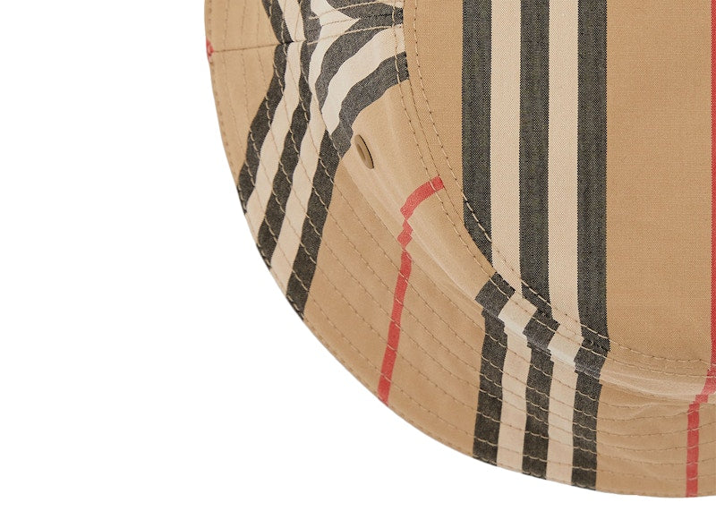 Burberry Reversible Icon Stripe Cotton Bucket Hat Archive Beige