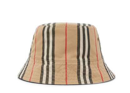 Burberry Reversible Icon Stripe Cotton Bucket Hat Archive Beige