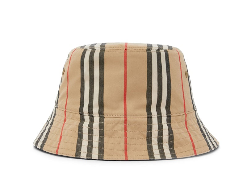 Burberry Reversible Icon Stripe Cotton Bucket Hat Archive Beige