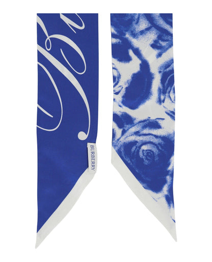 Burberry Rose-Printed Silk Scarf Blue/White