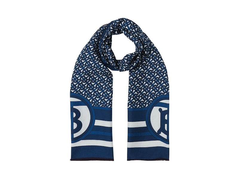 Burberry SS Double Printed Silk Scarf Cerulean Blue