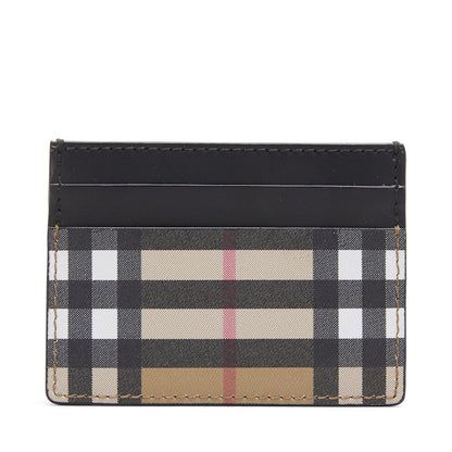 Burberry Vintage Check and Leather Card Case 4 Slot Black