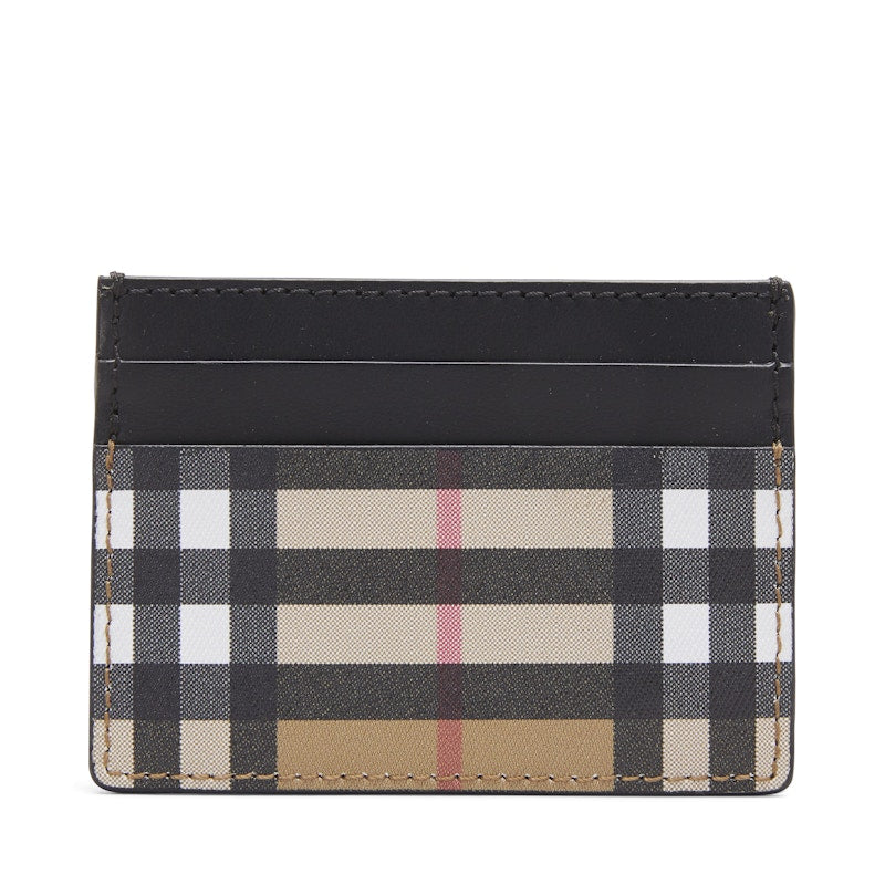 Burberry Vintage Check and Leather Card Case 4 Slot Black