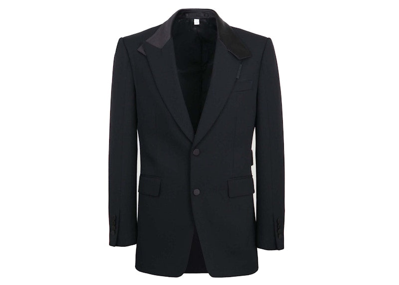 Burberry Satin Lapel Wool Tailored Jacket Black
