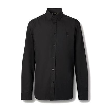 Burberry Slim Fit Monogram Motif Stretch Cotton Poplin Shirt Black