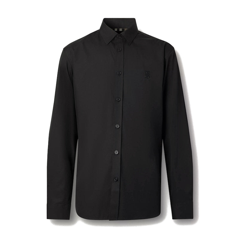 Burberry Slim Fit Monogram Motif Stretch Cotton Poplin Shirt Black