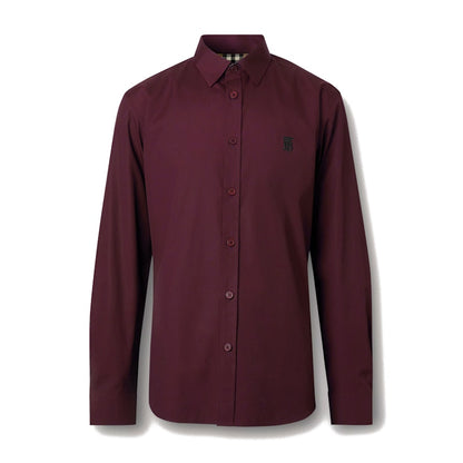 Burberry Slim Fit Monogram Motif Stretch Cotton Poplin Shirt Deep Maroon