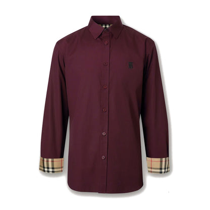 Burberry Slim Fit Monogram Motif Stretch Cotton Poplin Shirt Deep Maroon