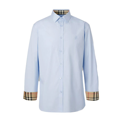 Burberry Slim Fit Monogram Motif Stretch Cotton Poplin Shirt Soft Cornflower Blue