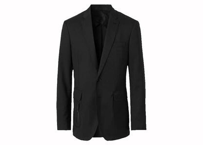 Burberry Slim Fit Zip Detail Wool Tailored Jacket Black