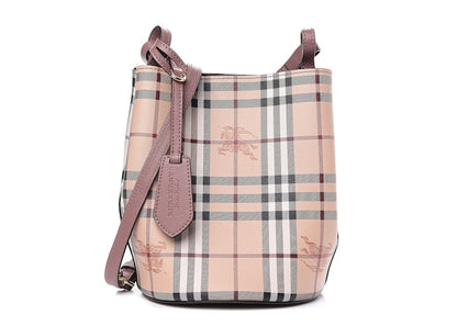 Burberry Small Lorne Haymarket Check Bucket Bag Light Elderberry