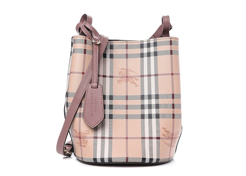 Burberry Small Lorne Haymarket Check Bucket Bag Light Elderberry