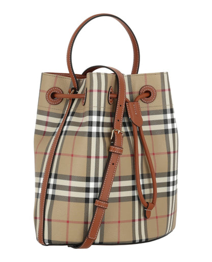 Burberry Small TB Bucket Bag Vintage Check Briar Brown