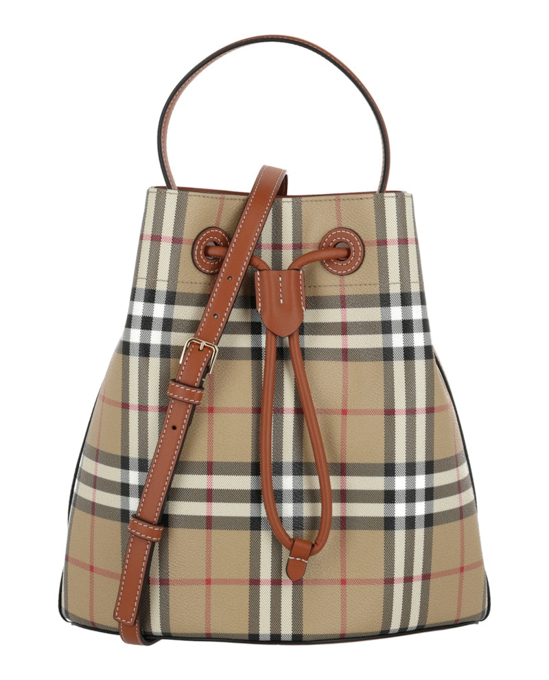 Burberry Small TB Bucket Bag Vintage Check Briar Brown